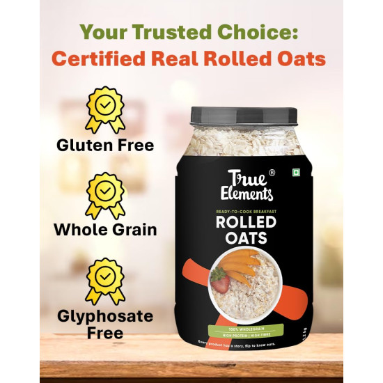 True Elements Rolled Oats 1.2kg - Monthly pack | Wholegrain High Fibre, High protein Oats | Keeps You Fuller Longer | Perfect for overnight oats, smoothies & baking True Elements Rolled Oats 1.2kg - Monthly pack | Wholegrain High Fibre, High protein Oats | Keeps You Fuller Longer | Perfect for overnight oats, smoothies & baking