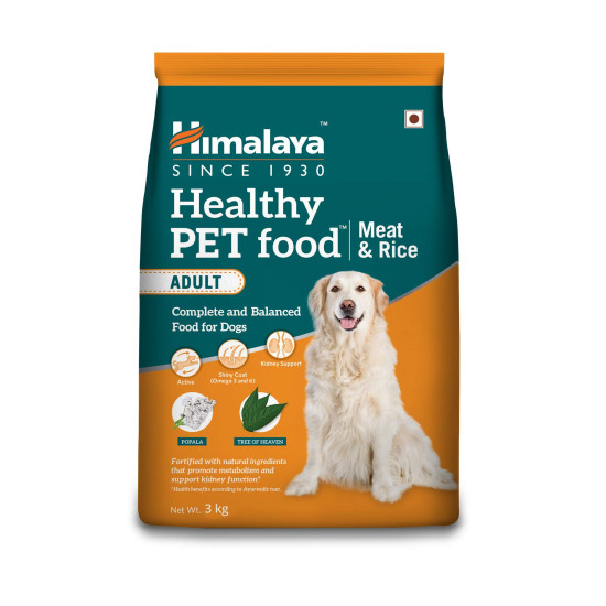 Himalaya Healthy PET Food for Adult Dogs | Meat & Rice | 3kg | Complete & Balanced Nutrition with Mountain Knot Grass, Tree of Heaven & Guduchi