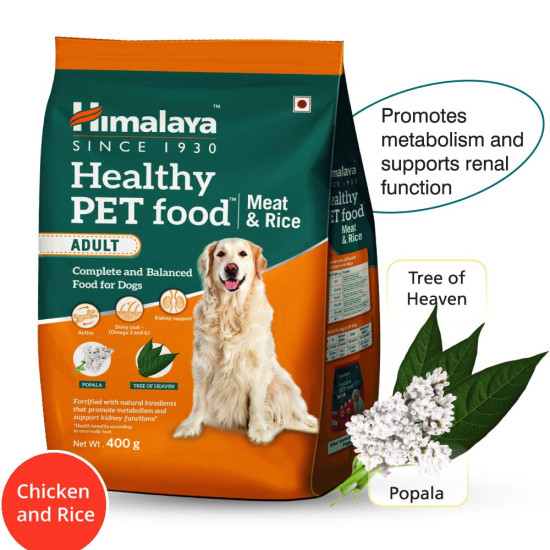 Himalaya Healthy PET Food for Adult Dogs | Meat & Rice | 3kg | Complete & Balanced Nutrition with Mountain Knot Grass, Tree of Heaven & Guduchi