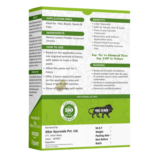 Attar Ayurveda Natural Henna powder for hair Colour and Growth (200 gm)