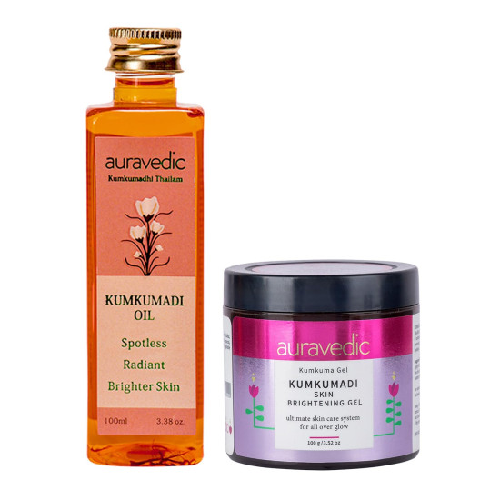 Auravedic Kumkumadi Brightening Gel And Kumkumadi Tailam Kumkumadi Face Oil For Glowing Skin Kumkumadi Gel 100 Gms With Kumkumadi Oil 100 ml Day And Night Combo