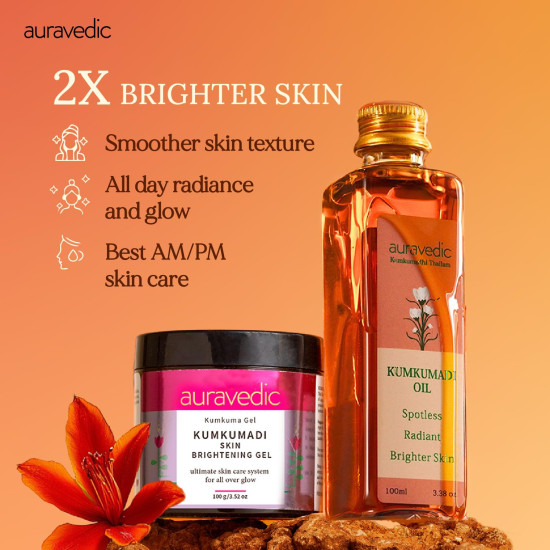 Auravedic Kumkumadi Brightening Gel And Kumkumadi Tailam Kumkumadi Face Oil For Glowing Skin Kumkumadi Gel 100 Gms With Kumkumadi Oil 100 ml Day And Night Combo
