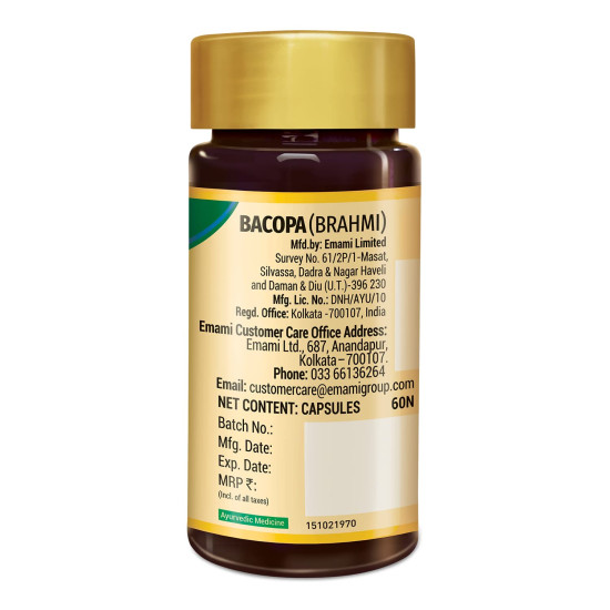 Zandu Bacopa (Brahmi) Capsules: An Age Old Ayurvedic Remedy Made Using Natural Extracts of Brahmi| Helps Improve Focus & Learning- 60 Veg capsules