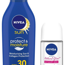 Nivea Deodorant Roll On, Whitening Smooth Skin For Women, 50ml & Sun, Moisturising Lotion, SPF 30, 125ml