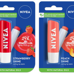 NIVEA Lip Balm, Fruity Strawberry Shine, 4.8g And NIVEA Lip Balm, Fruity Peach Shine, 4.8g