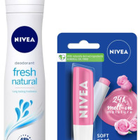 Nivea Deodorant, Fresh Natural for Women, 150ml And Lip Balm, Soft Rose for Women, 4.8g