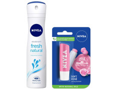 Nivea Deodorant, Fresh Natural for Women, 150ml And Lip Balm, Soft Rose for Women, 4.8g