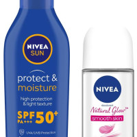 Nivea Deodorant Roll On, Whitening Smooth Skin For Women, 50ml & Sun, Moisturising Lotion, SPF 50, 125ml