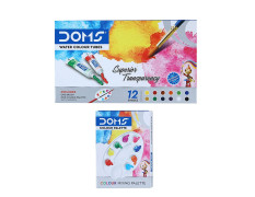 Doms Non-Toxic Water Colour Tube Set in Cardboard Box (12 Assorted Shades, 1 Paint Brush & 1 Palette)