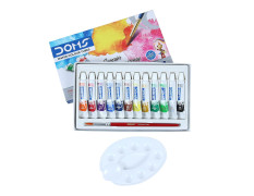 Doms Non-Toxic Water Colour Tube Set in Cardboard Box (12 Assorted Shades, 1 Paint Brush & 1 Palette)