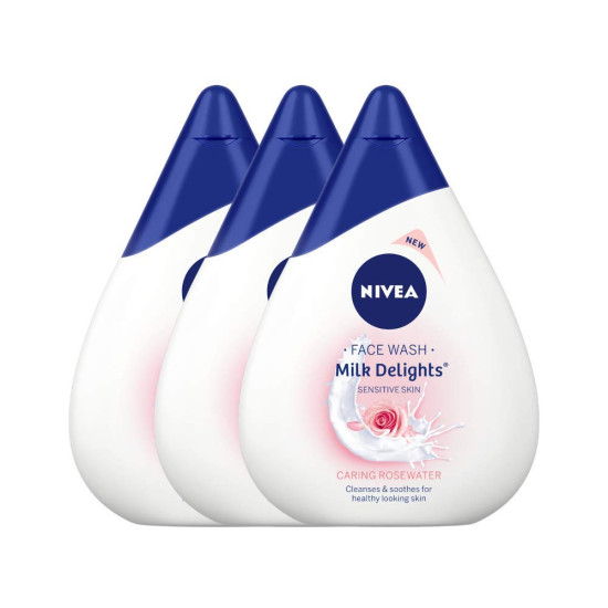 NIVEA Milk Delights Caring Rosewater For Sensitive Skin, 300ml (Pack of 3)