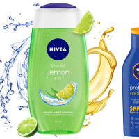 NIVEA Shower Gel, Lemon & Oil Body Wash, Women, 250ml And NIVEA Sun, Moisturising Lotion, SPF 50, 125ml