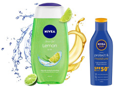 NIVEA Shower Gel, Lemon & Oil Body Wash, Women, 250ml And NIVEA Sun, Moisturising Lotion, SPF 50, 125ml