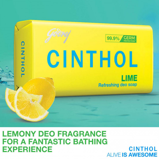Cinthol Lime Soap, 100g (Pack of 6) - 99.9% Germ Protection | Lime Fresh Fragrance | Soaps For Bath Grade 1 Soap | For All Skin Types