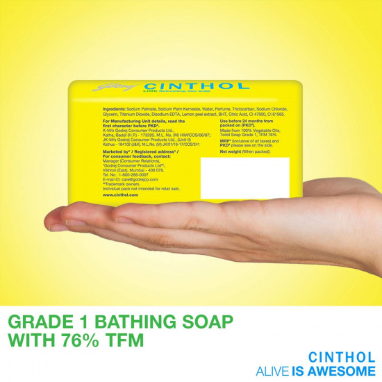 Cinthol Lime Soap, 100g (Pack of 6) - 99.9% Germ Protection | Lime Fresh Fragrance | Soaps For Bath Grade 1 Soap | For All Skin Types