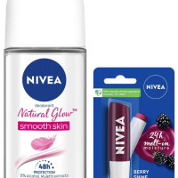 Nivea Deodorant Roll-On For Women, Whitening Smooth Skin, 50ml & Lip Balm, Fruity Blackberry Shine For Women, 4.8g