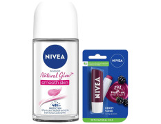 Nivea Deodorant Roll-On For Women, Whitening Smooth Skin, 50ml & Lip Balm, Fruity Blackberry Shine For Women, 4.8g