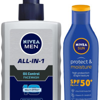 Nivea Men Face Wash, Oil Control, 10x Vitamin C, 150ml & Sun, Moisturising Lotion, SPF 50, 125ml