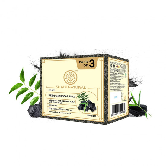Khadi Natural Herbal Neem Charcoal Soap | Herbal Soap for Removing Impurities | Skin Detoxifying Bathing Soap | Suitable for All Skin Types | (125gm *3) (375gm)
