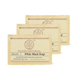 KHADI NATURAL Herbal Musk Soap (White), 125 g (Pack of 3) - Handmade with Essential Oils