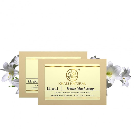 Khadi Natural White Musk Handmade Soap | Herbal Soap For Skin Rejuvenation | Herbal Soap With Essential Oil | Handmade Bathing Soap | Paraben & Sulphate Free | Suitable For All Skin Types 250G