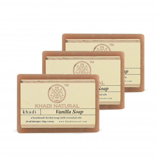Khadi Natural Herbal Vanilla Soap, 125 g|Herbal Bathing Soap for Healthy Skin|Natural soap with essential oils|Skin hydrating properties| Suitable for All Skin Types | Pack of 3