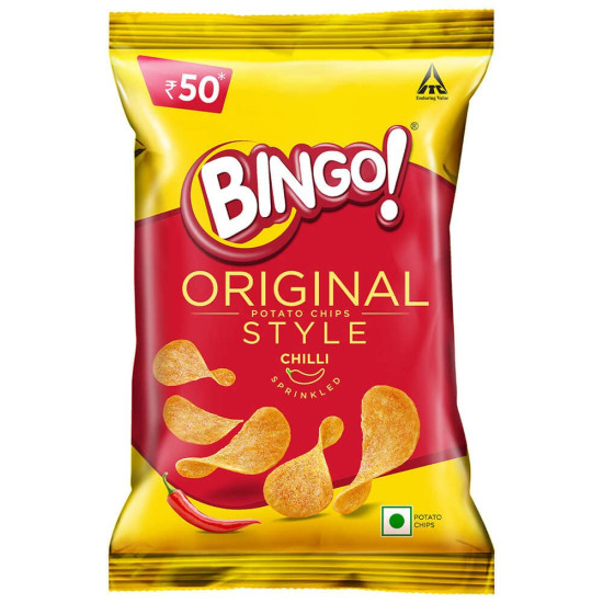 Bingo! Original Style Chilli Sprinkled - Flat Cut Spicy Potato Chips Pack for Snacks – 90g