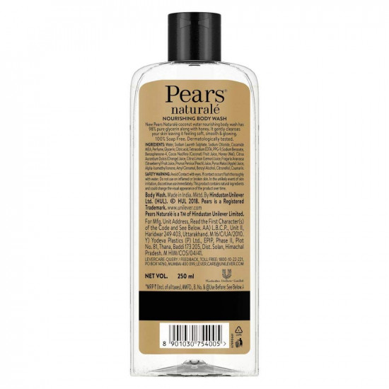 Pears Naturale Nourishing Coconut Water Body Wash 250 ml, 100% Natural Ingredients, Liquid Shower Gel with Honey for Glowing Skin - Paraben Free