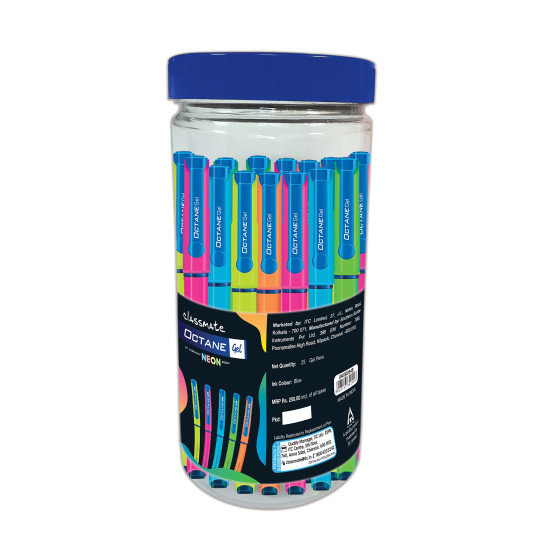 Classmate Octane Neon Gel 25s Jar- 25 Blue Gel Pens| Smooth Writing Pens| Water-proof Ink For Smudge-free Writing| Preferred By Students For Exam & Class Notes| Study At Home Essentials