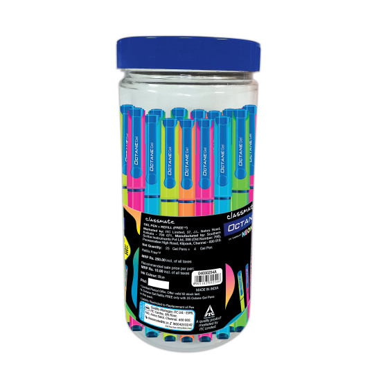 Classmate Octane Neon Gel 25s Jar- 25 Blue Gel Pens| Smooth Writing Pens| Water-proof Ink For Smudge-free Writing| Preferred By Students For Exam & Class Notes| Study At Home Essentials