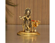 Collectible India Lord Cow Krishna Idol Statue murti Krishan with Kamdhenu Hindu God Religious Showpiece (Set of 1)