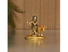 Collectible India Lord Cow Krishna Idol Statue murti Krishan with Kamdhenu Hindu God Religious Showpiece (Set of 1)