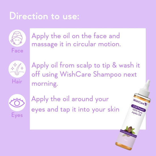 WishCare® Pure Cold Pressed Natural Unrefined Jojoba Oil - Moisturizer for Skin, Hair and Nails - 100 Ml