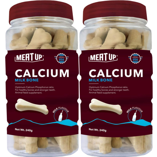 Meat Up Calcium Bone Supplement Dog Treats (240g + 240g) 480g | Pack of 30 Pieces | Supports Strong Gums & Jaws | Helps Maintain Clean Teeth | 100% Digestible & Safe