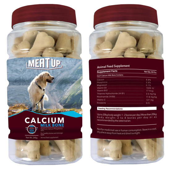 Meat Up Calcium Bone Supplement Dog Treats (240g + 240g) 480g | Pack of 30 Pieces | Supports Strong Gums & Jaws | Helps Maintain Clean Teeth | 100% Digestible & Safe