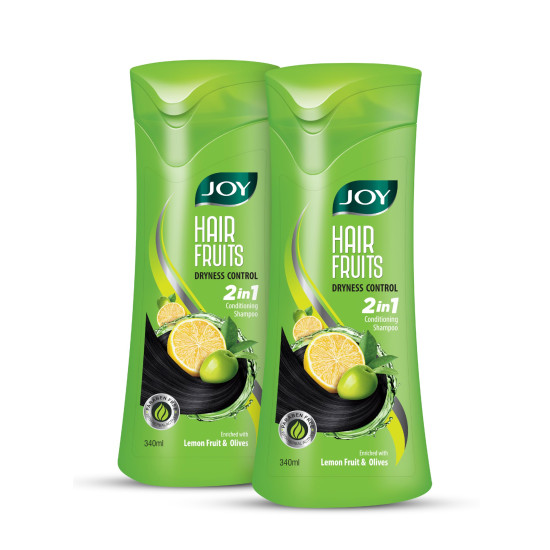 Joy Lemon & Olives Hair Dryness Control Conditioning Shampoo (340ml x 2) | For Dry & Frizzy Hair | Makes Hair Smooth & Shiny | For Men & Women