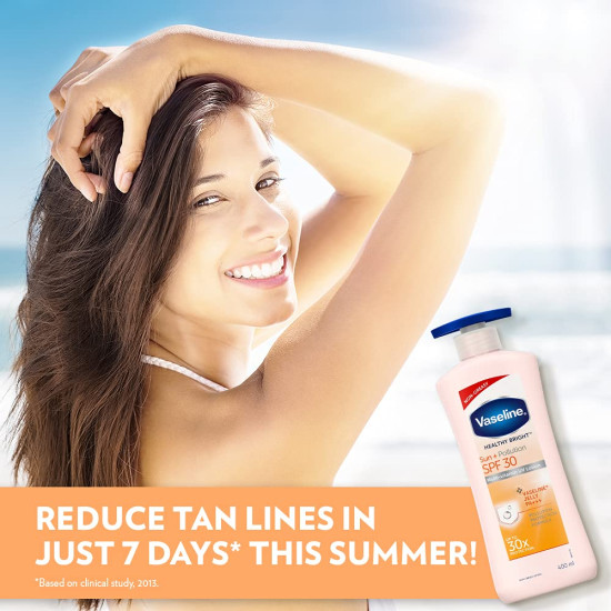 Vaseline Healthy Bright, Sun + Pollution Protection Daily Moisturizer, 400ml, for Glowing Skin, 2-in-1 Body Lotion with SPF 30, Fast Absorbing and Non-sticky, for Dry Skin, for Men & Women