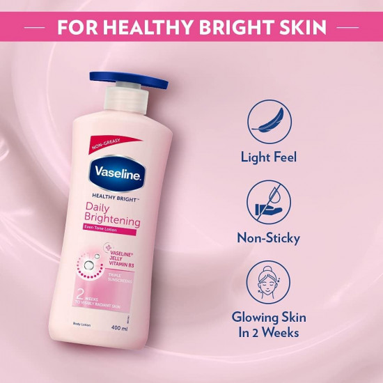 Vaseline Healthy Bright Body Lotion 400ml, Daily Brightening Body Moisturizer with Sunscreen for Dry Skin, Lotion for Non-Greasy Glowing Skin