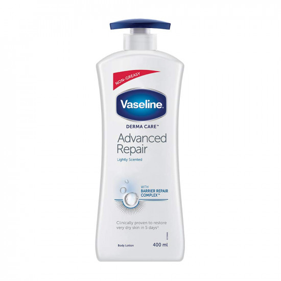 Vaseline Derma Care, Advanced Repair Body Lotion, 400 ml, for Sensitive, Dry, Rough Skin, Visibly Reduces Dryness in 24Hr, Non-Greasy, Long Lasting Moisturization