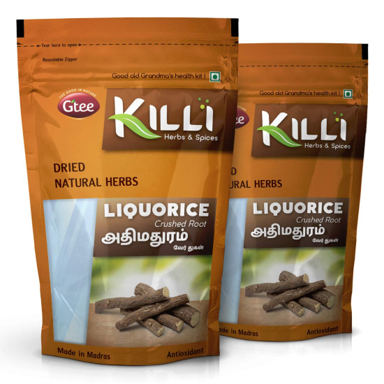 KILLI Liquorice | Adhimadhuram | Mulethi | Irattimadhuram | Yashtimadhu Root Crushed, 100g (Pack of 2) KILLI Liquorice | Adhimadhuram | Mulethi | Irattimadhuram | Yashtimadhu Root Crushed, 100g (Pack of 2)