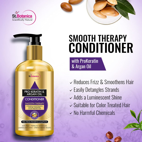 St.Botanica Pro Keratin and Argan Oil Smooth Therapy Conditioner 300 ml with Pro Keratin & Argan Oil For Smooth & Frizz Free Hair | No Parabens & Sulphates | Vegan & Cruelty Free