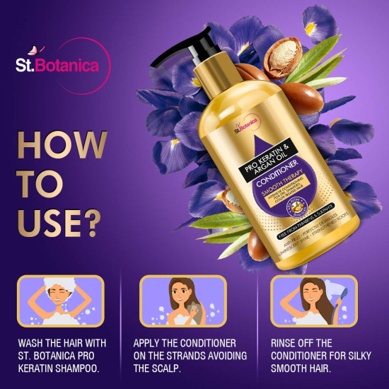 St.Botanica Pro Keratin and Argan Oil Smooth Therapy Conditioner 300 ml with Pro Keratin & Argan Oil For Smooth & Frizz Free Hair | No Parabens & Sulphates | Vegan & Cruelty Free