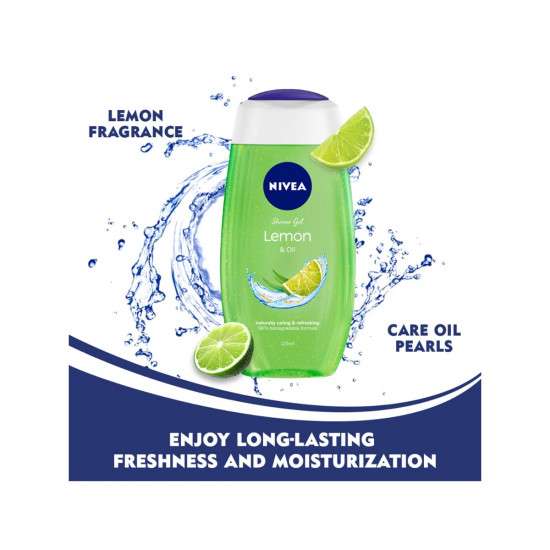 NIVEA Lemon and oil 125 ml Body Wash| Shower Gel with Scent of Lemon and Care Oil | Pure Glycerin for Instant Soft & Summer Fresh Skin|Microplastic Free |Clean, Healthy & Moisturized Skin