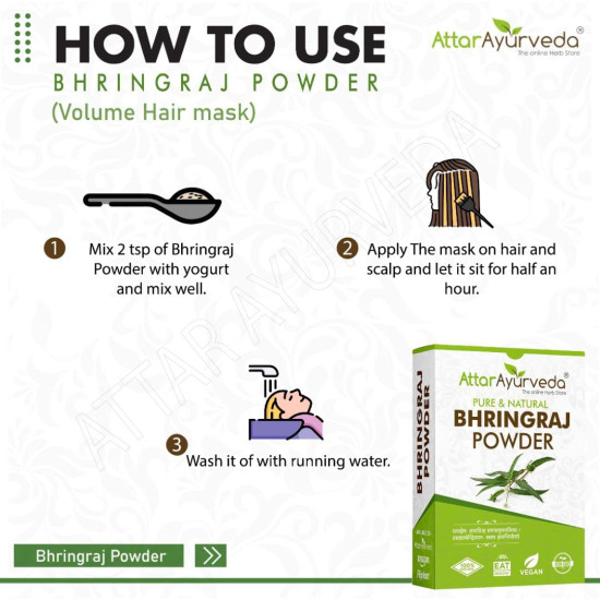 Attar Ayurveda Natural Bhringraj Powder for hair growth (100 Grams) | For Hair Mask and Eating | 100% Pure and Natural | No Chemical, No Preservatives