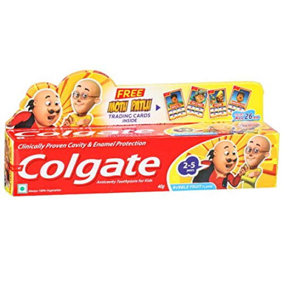 BLUE MOON ENTERPRISES Colgate Anticavity Toothpaste for 2-5 Years Kids with Motu Patlu Trading Cards (Bubble Fruit) - Pack of 4