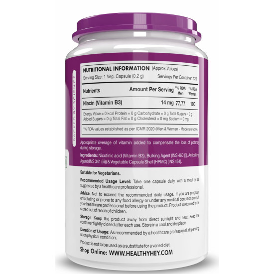 HealthyHey Nutrition Niacin Vitamin B3 120 Veg. Capsules