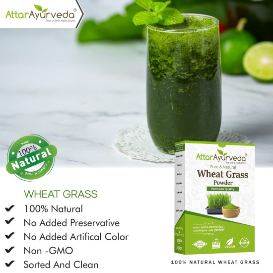 Attar Ayurveda 100% Natural Wheat Grass Powder (100 Gram) | Pure, Preservative free, Non-GMO | Immunity booster, De-Toxifying, Support healthy metabolism Attar Ayurveda 100% Natural Wheat Grass Powder (100 Gram) | Pure, Preservative free, Non-GMO | Immunity booster, De-Toxifying, Support healthy metabolism