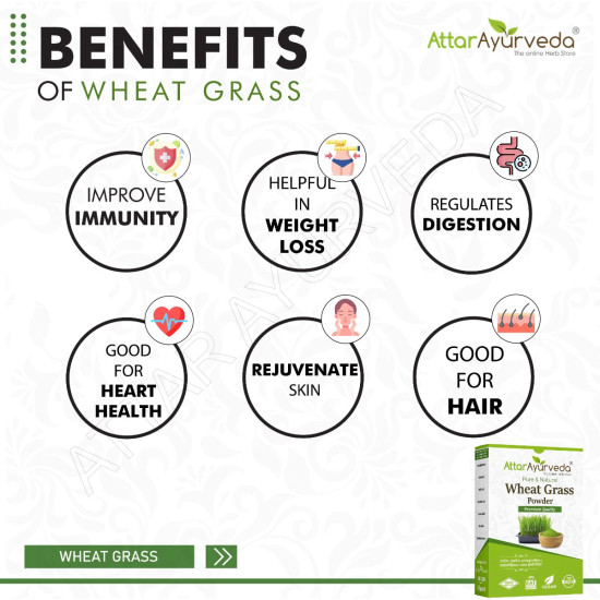 Attar Ayurveda 100% Natural Wheat Grass Powder (100 Gram) | Pure, Preservative free, Non-GMO | Immunity booster, De-Toxifying, Support healthy metabolism Attar Ayurveda 100% Natural Wheat Grass Powder (100 Gram) | Pure, Preservative free, Non-GMO | Immunity booster, De-Toxifying, Support healthy metabolism