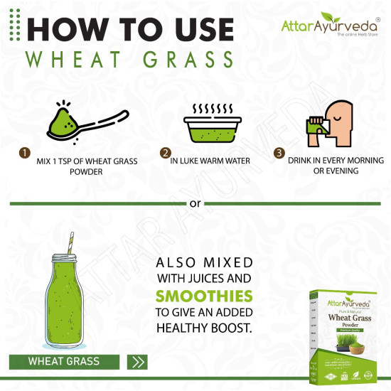 Attar Ayurveda 100% Natural Wheat Grass Powder (100 Gram) | Pure, Preservative free, Non-GMO | Immunity booster, De-Toxifying, Support healthy metabolism Attar Ayurveda 100% Natural Wheat Grass Powder (100 Gram) | Pure, Preservative free, Non-GMO | Immunity booster, De-Toxifying, Support healthy metabolism