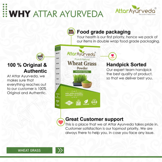 Attar Ayurveda 100% Natural Wheat Grass Powder (100 Gram) | Pure, Preservative free, Non-GMO | Immunity booster, De-Toxifying, Support healthy metabolism Attar Ayurveda 100% Natural Wheat Grass Powder (100 Gram) | Pure, Preservative free, Non-GMO | Immunity booster, De-Toxifying, Support healthy metabolism